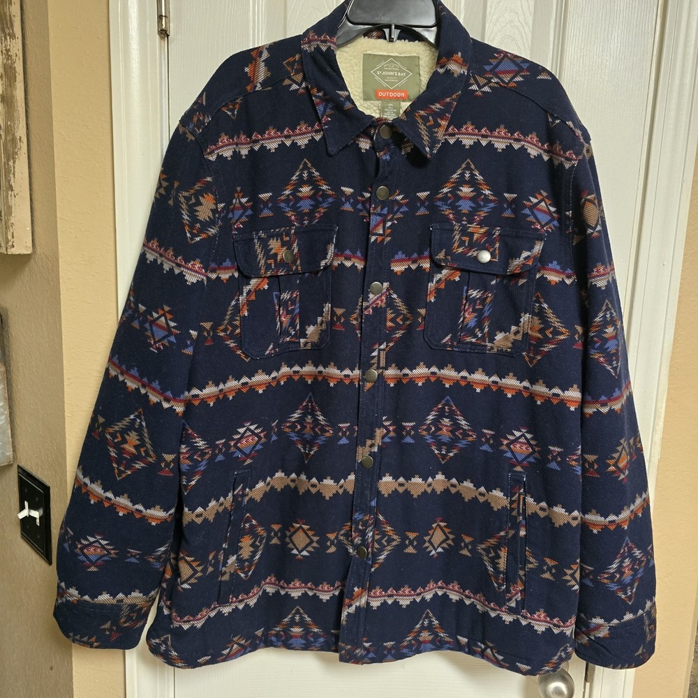 St Johns Bay NWT Aztec Southwest Sherpa-Lined Shirt Coat Jacket Men's XXLARGE